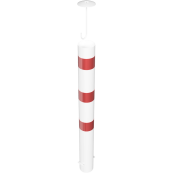 Barrier bollard | Steel tube  152 x 3.2 mm | stationary | for setting in concrete | hot-dip galvanized and white coatedwith three red reflecting stripes | total length: 1500 mm | with steel cap with concrete anchor
